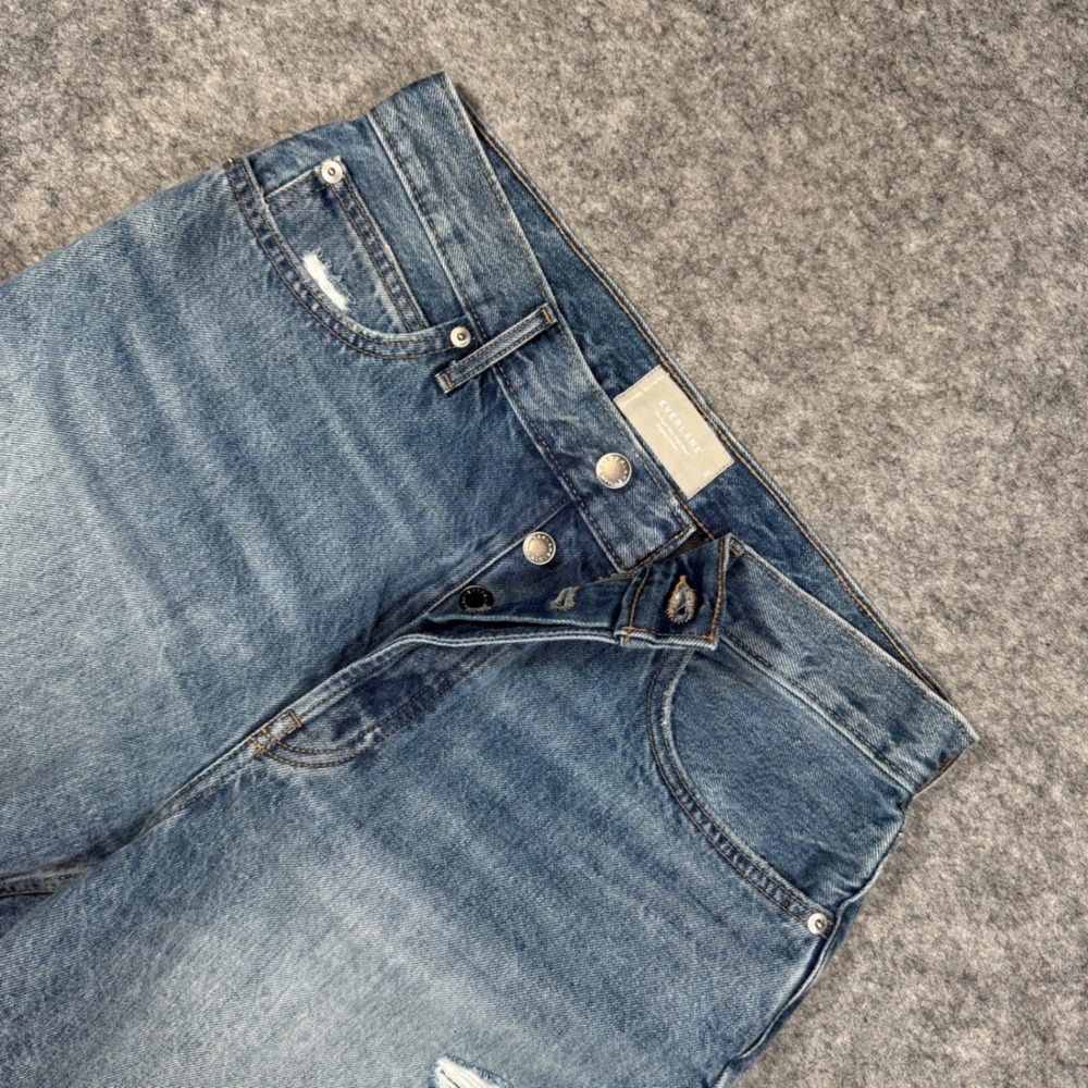 Everlane The Rigid Way High Short Blue Distressed Organic Cotton Size 30